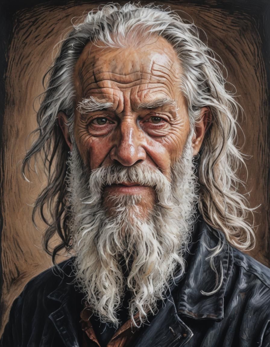 Hyperdetailed Oil Pastel Portrait of an Old Man