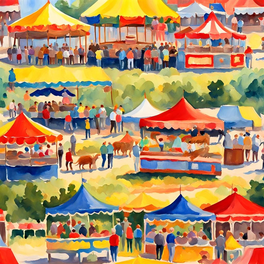 Colorful County Fair in Gouache Style