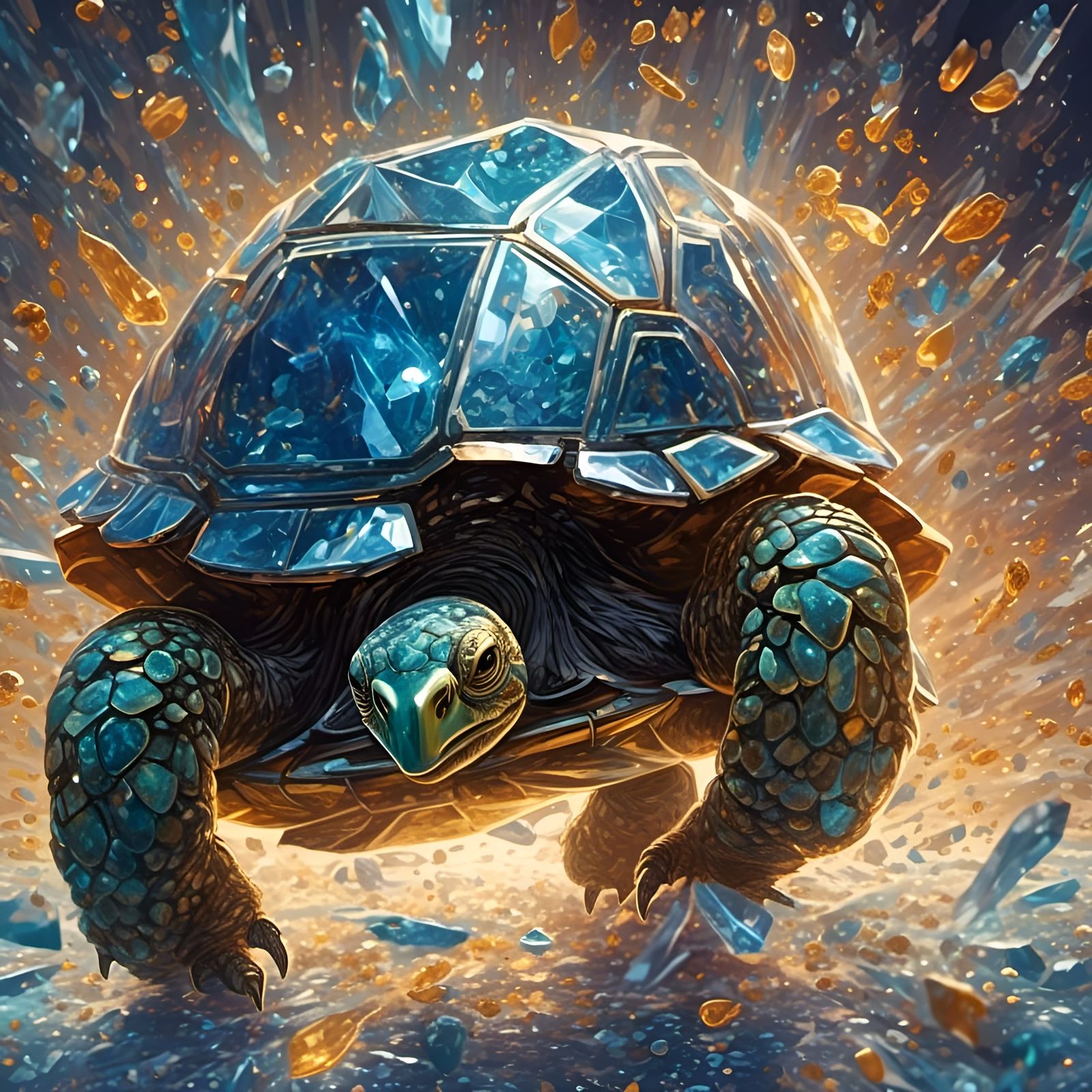 Robot Tortoise Exploding into Shattered Glass