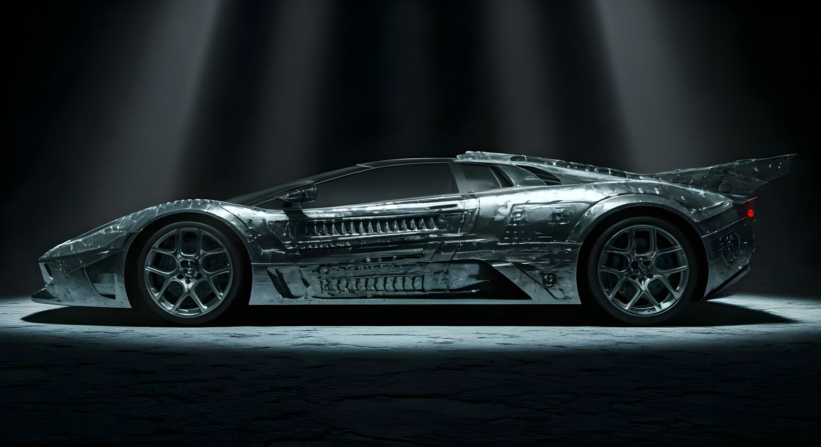 Chrome Alien Supercar on Eerie Planet