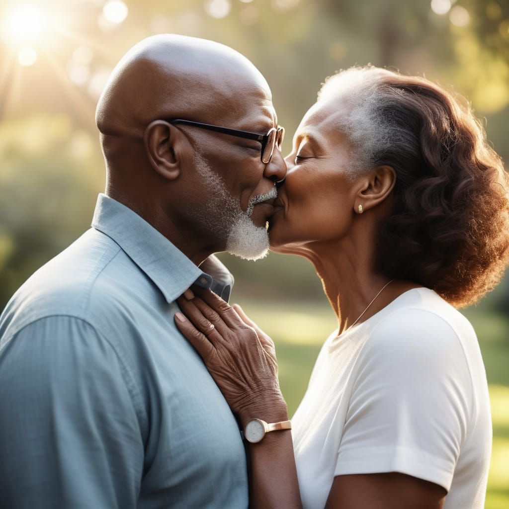 Touching Digital Art: Elderly Couple's Loving Embrace