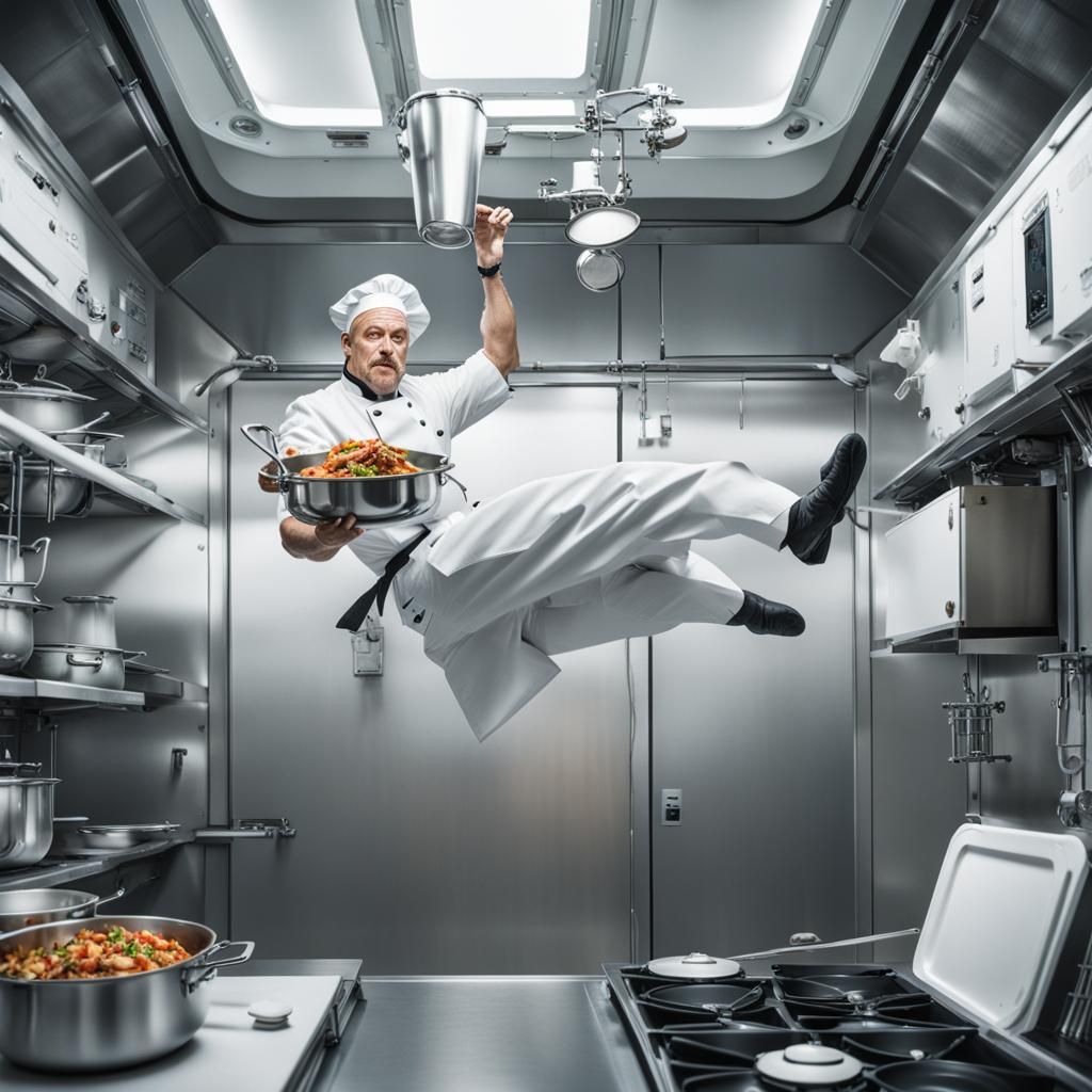 Chef Floats in Space Station Kitchen