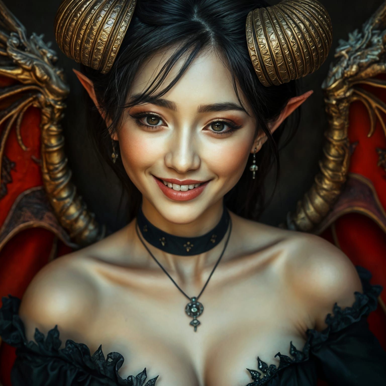 Gothic She-Devil Portrait in Hyperdetailed Style