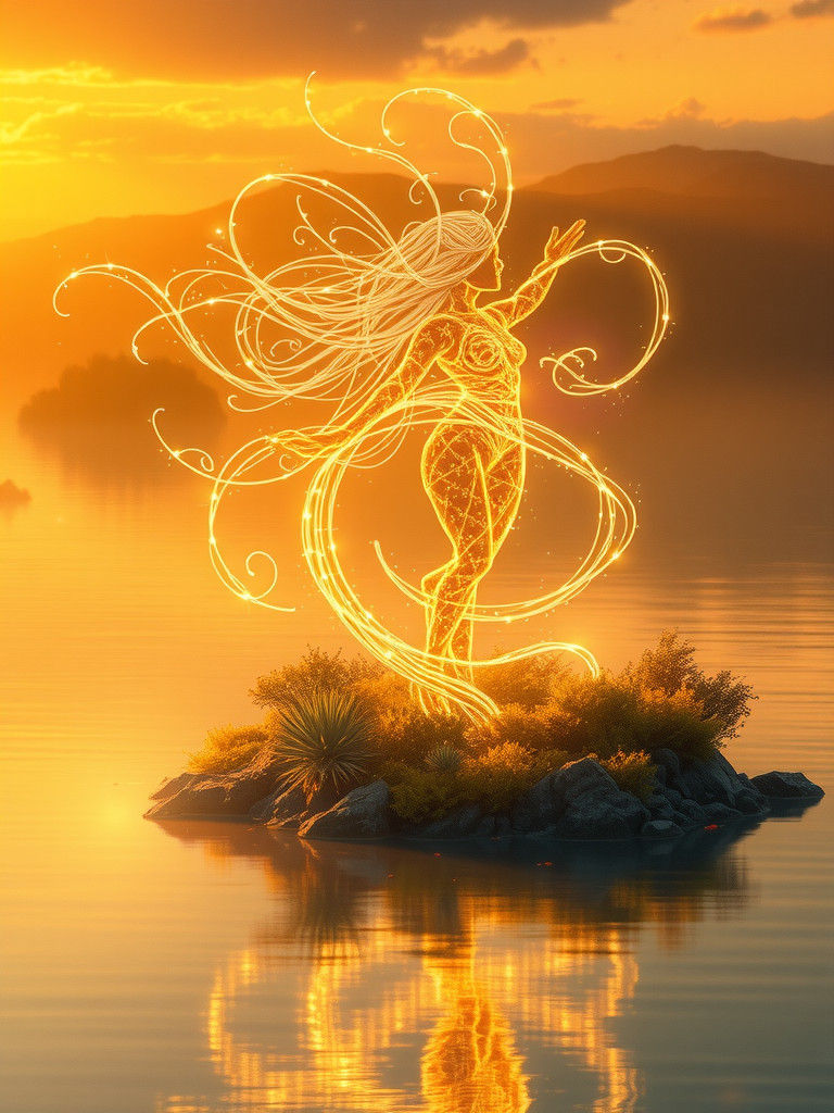 Luminescent Light Elemental on Island at Sunset