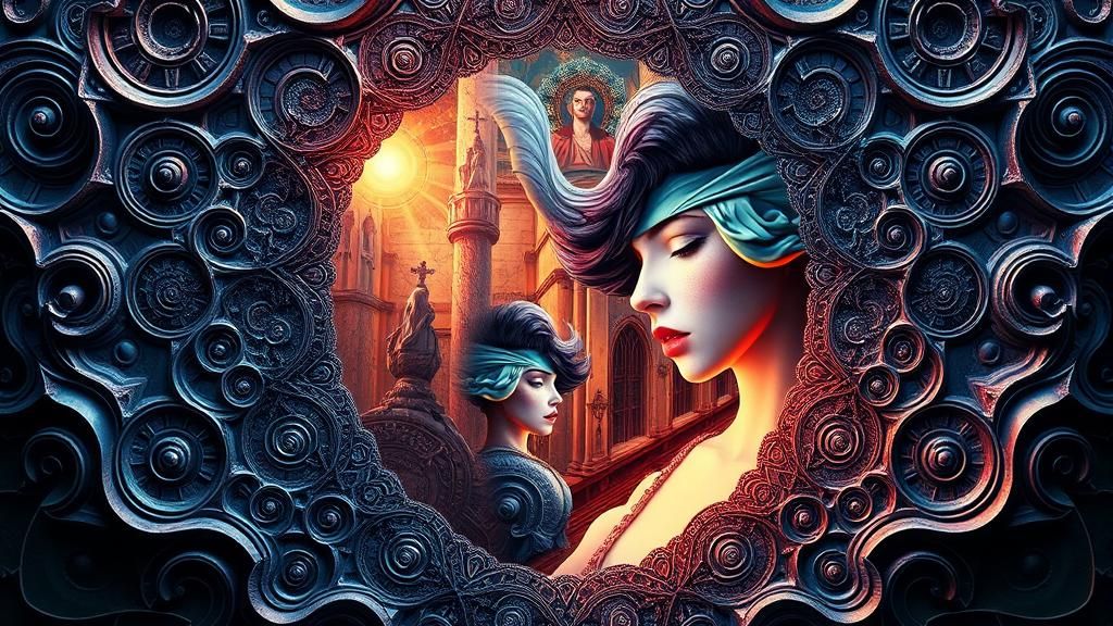 Surreal Fantasy Scene with Mirrored Light