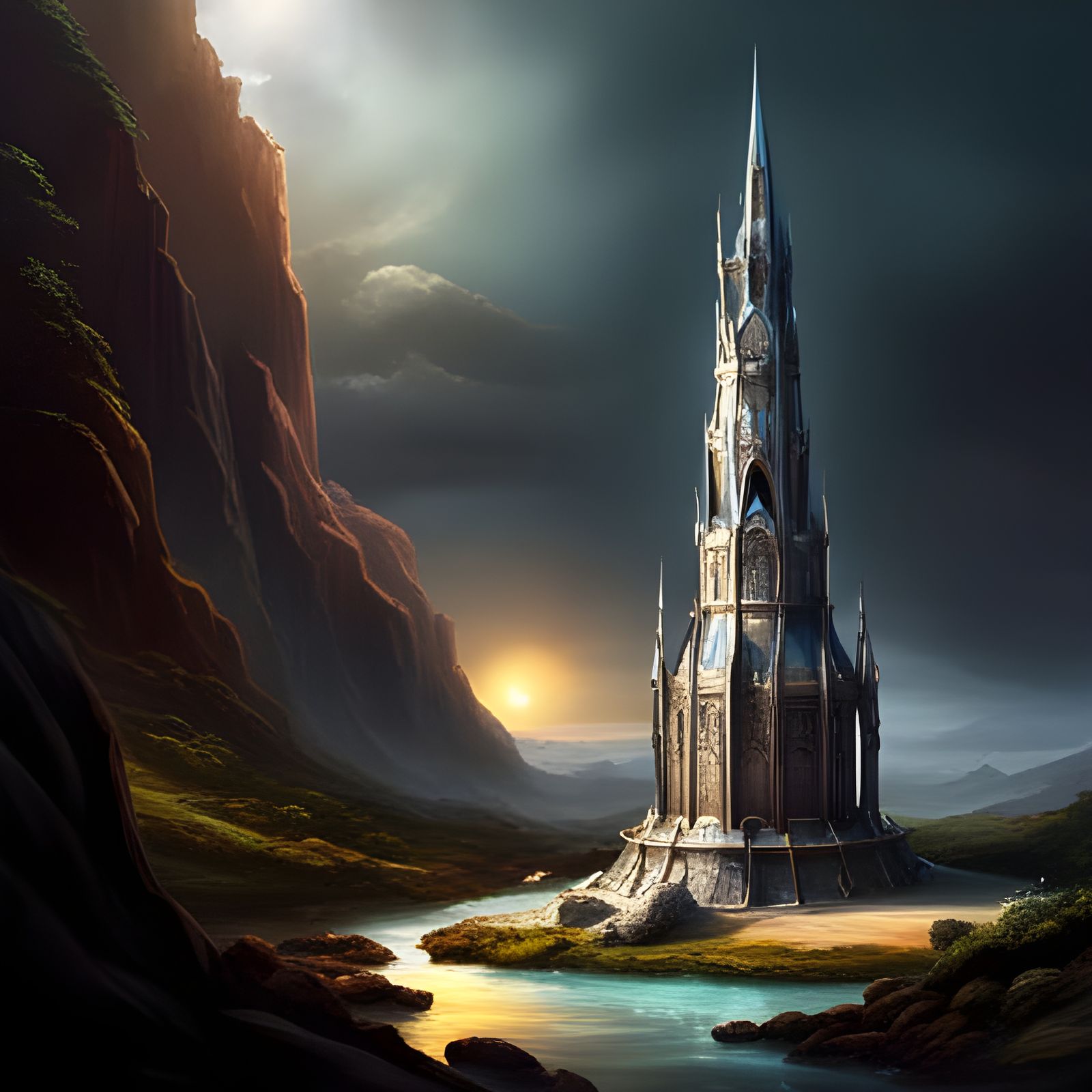 Spectacular Elven Tower in Fantasy Landscape