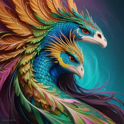 Dragon Peacock Woman in Abstract Expressionism