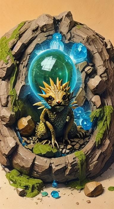 Miniature Dragon in Jewelry Box, Oil Painting