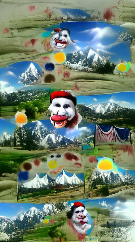 Horror Clown Portrait in Mountain Landscape