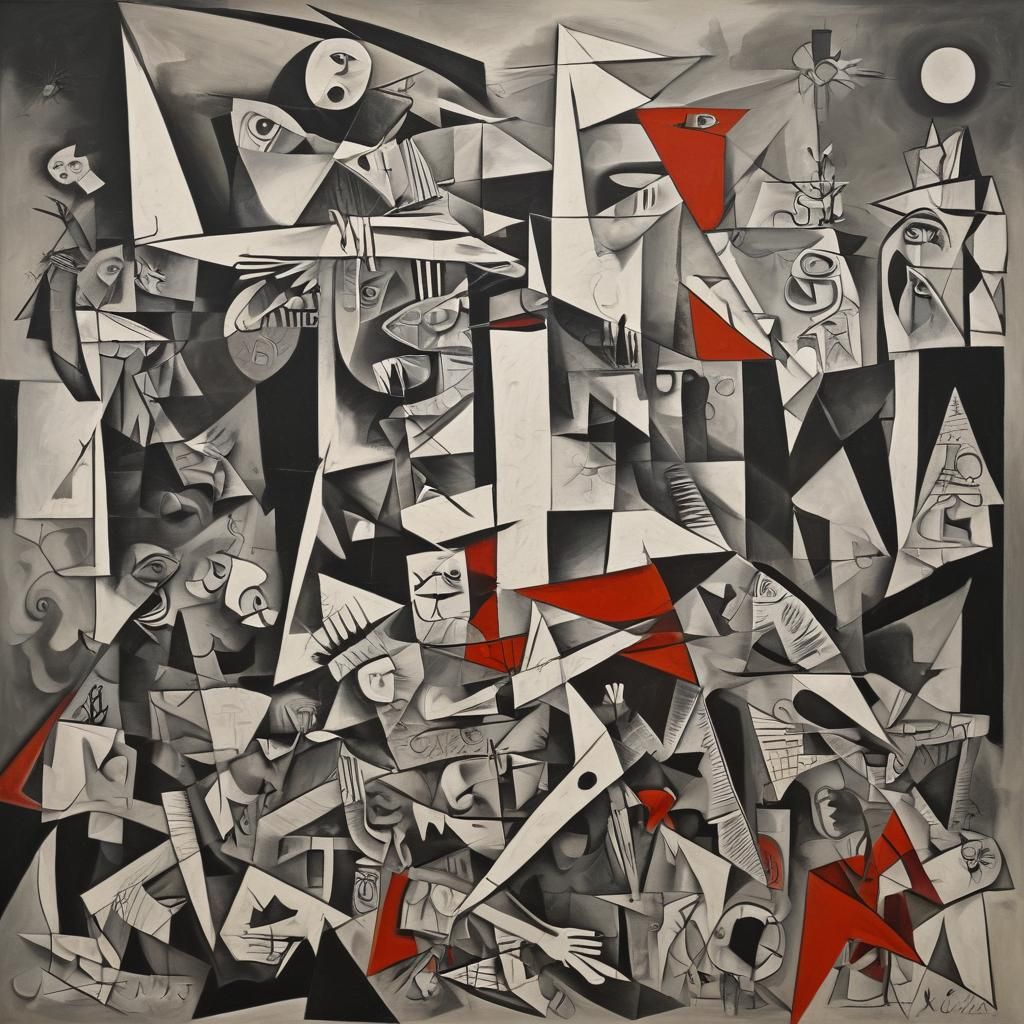 Cubist Mideast War Scene in Picasso's Style