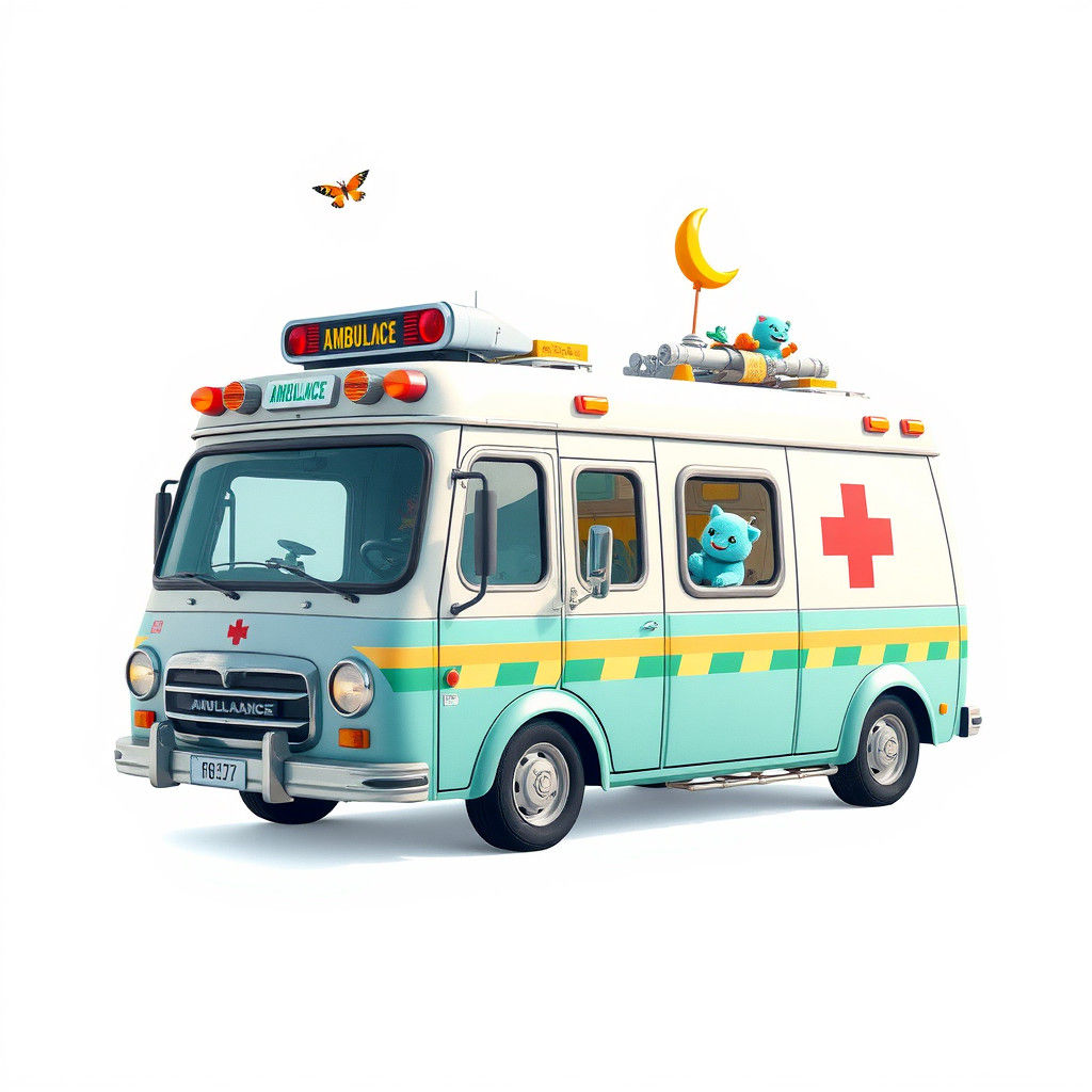 Detailed Clip Art Ambulance on White Background