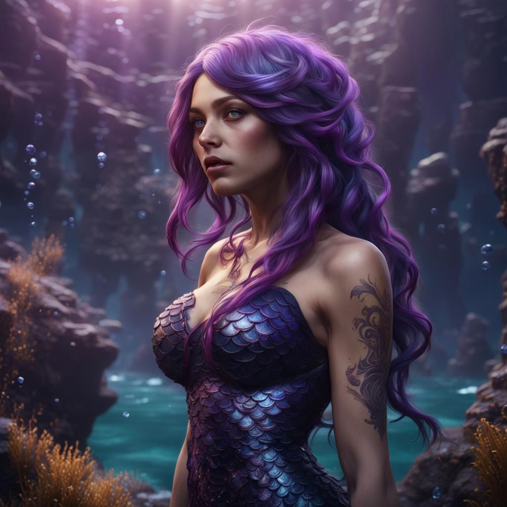 Purple-Haired Mermaid in Detailed Digital Painting