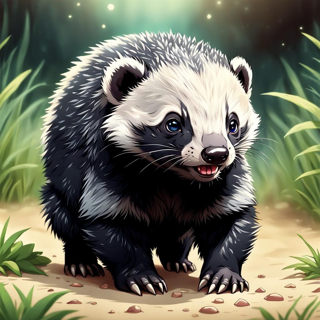 Adorable Baby Honey Badger in Anime Style