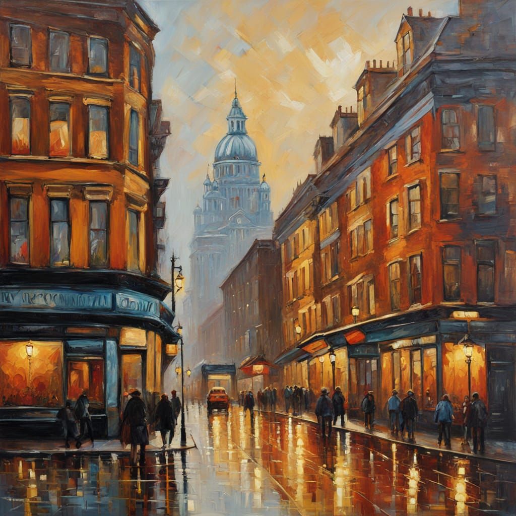 Liverpool Cityscape: Neo-Impressionist Oil Painting