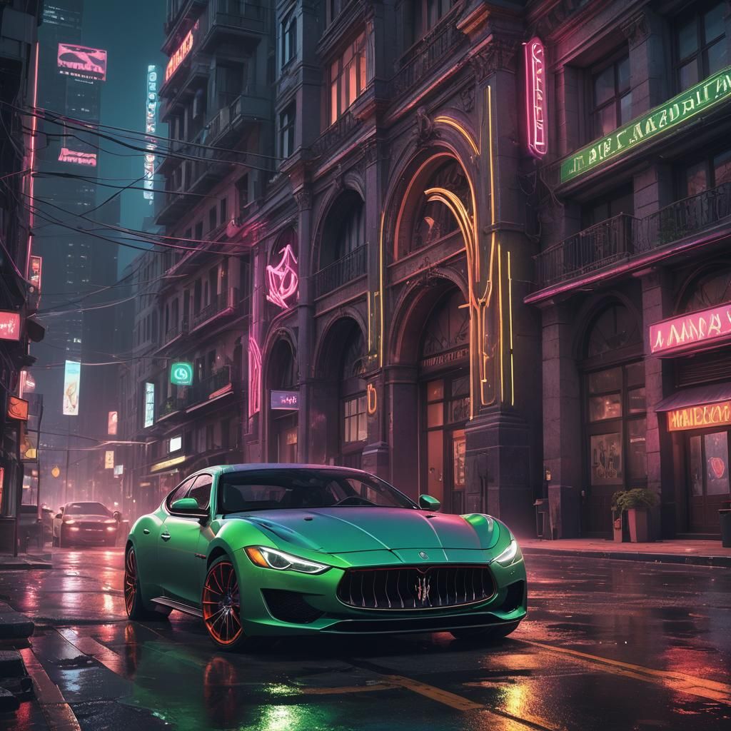 Neon Maserati in Detailed Matte Painting