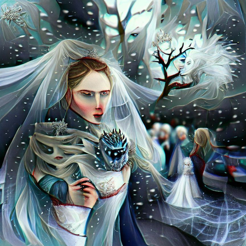Icy Winter Goddess in Frozen Landscape