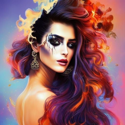 Stunning Woman Portrait with Smoke and Sparkles