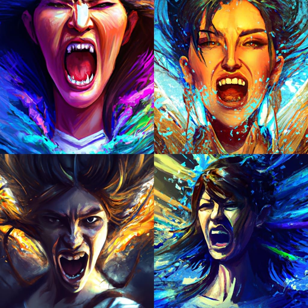 Furious Woman Screaming: Hyperdetailed Portrait