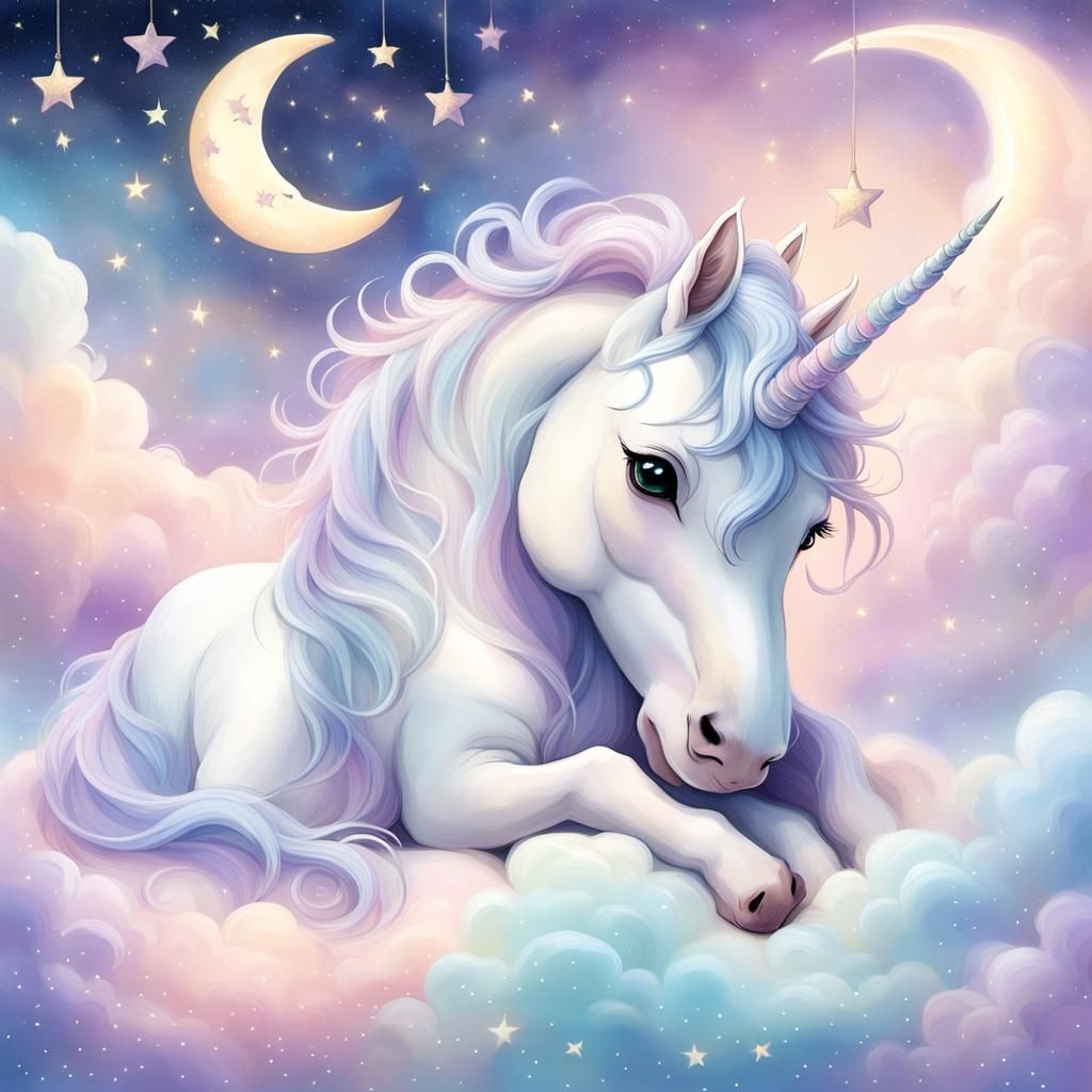 Baby Unicorn in Starry Pastel Room