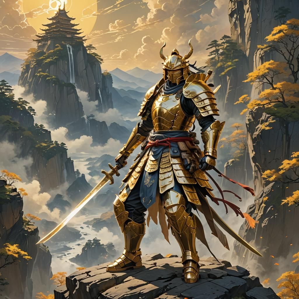 Golden Samurai Warrior in Divine Light