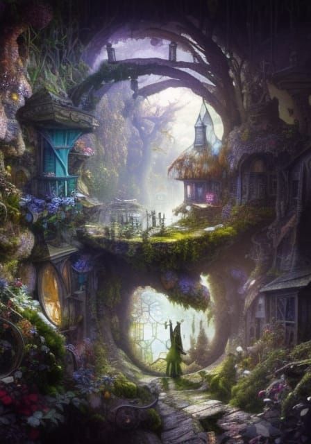 Fairytale Village with Glass Bridges in Fantasycore Style