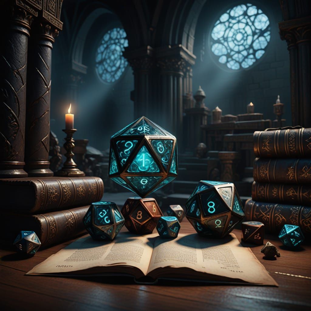 Ethereal D20 Dice in Ancient, Glowing Aura