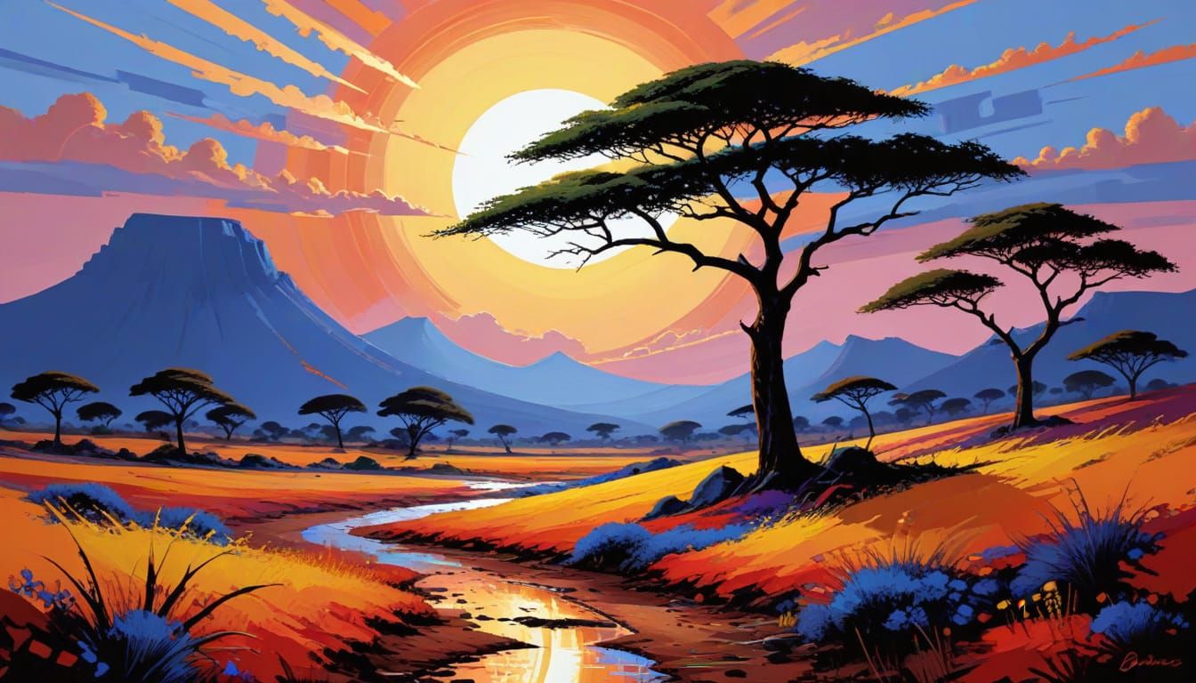 Abstract African Landscape in Baines Style