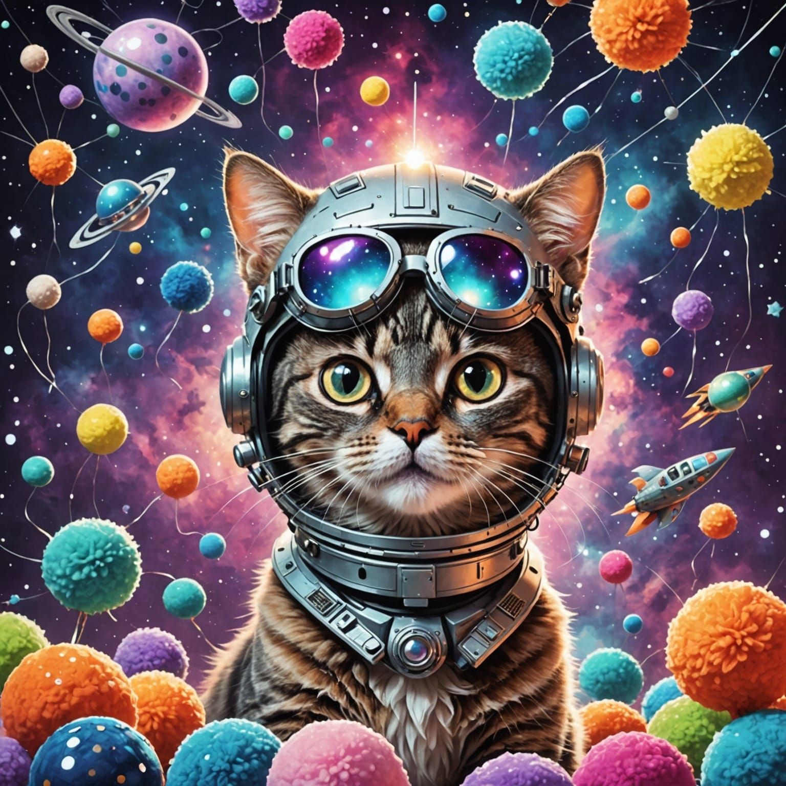Cat Pilot in Pom Pom Nebula, Ghibli Style