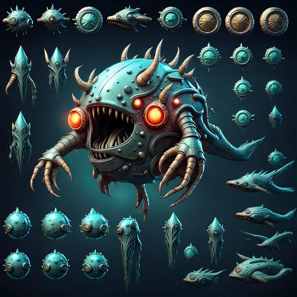 Sci-Fi Underwater Monsters Game Art Sheet