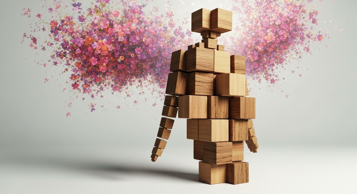 Cubist Woman Figure in a Floral Nebula