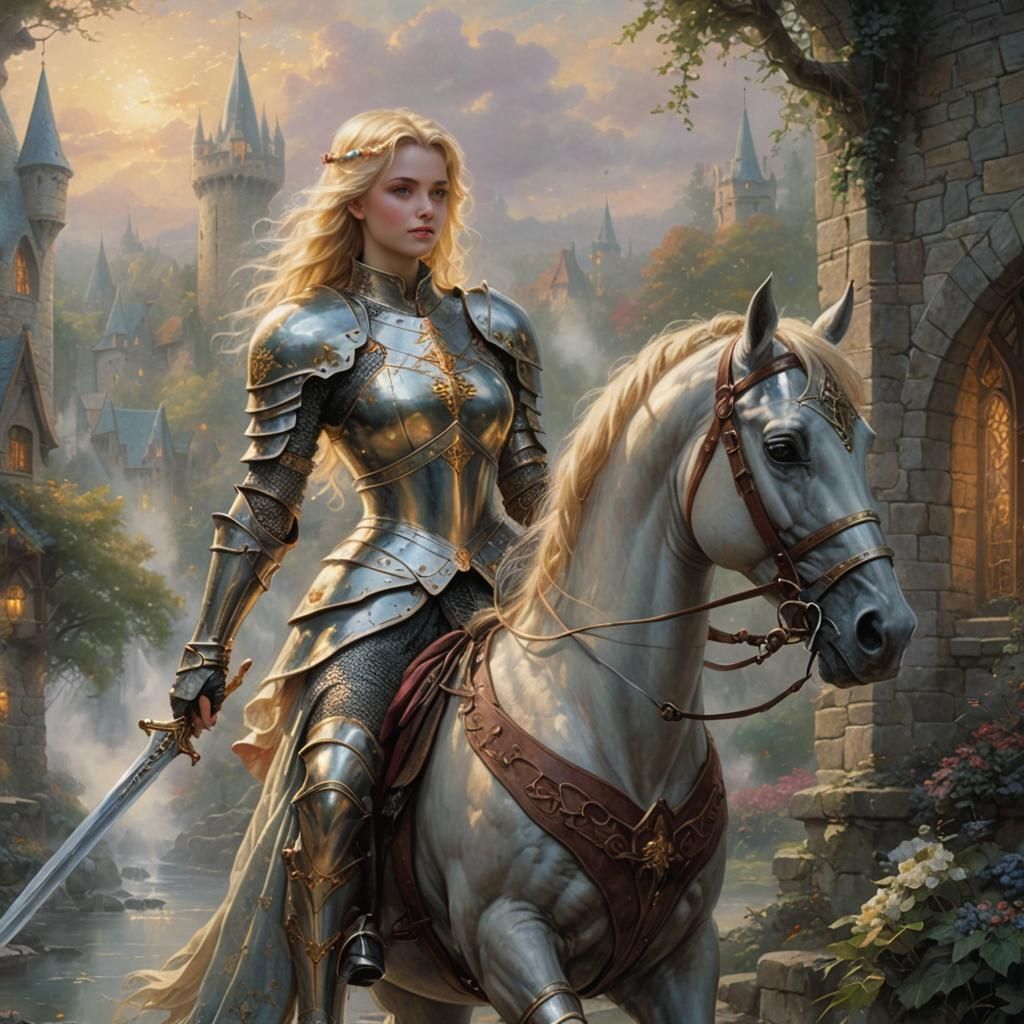Ethereal Medieval Blonde Knight in Fantasy Style