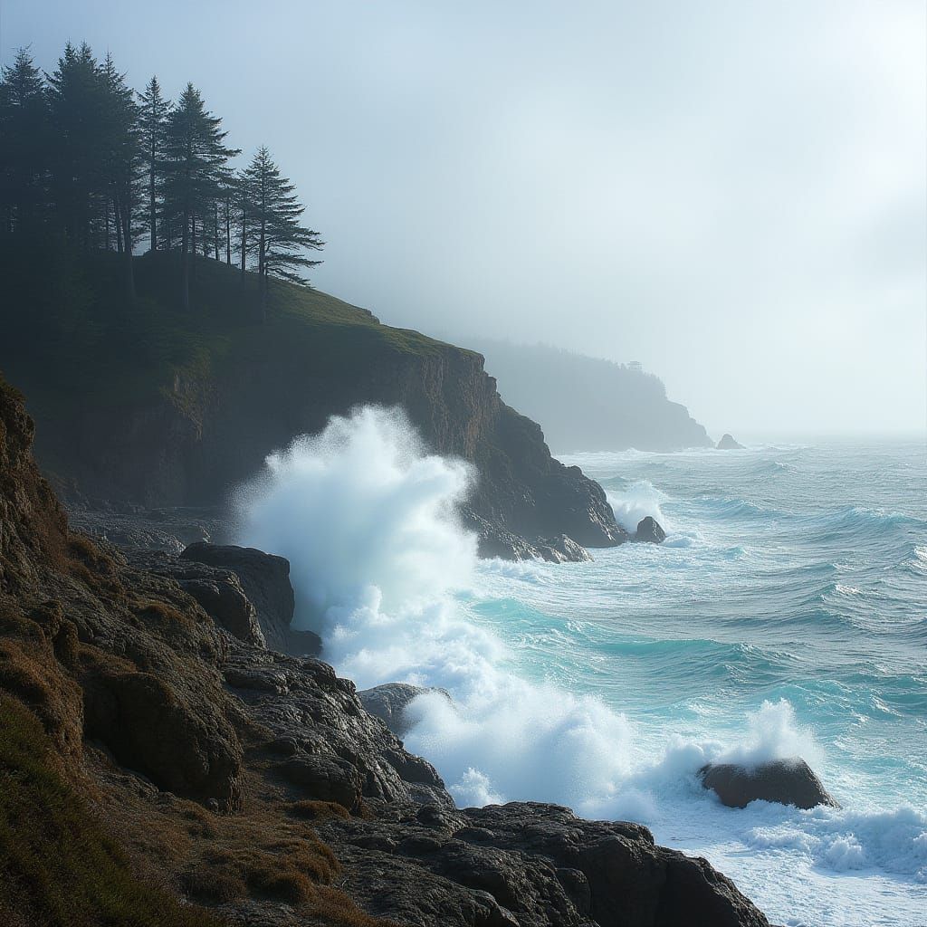 The salty spray rises above the cliffs in bar harbor