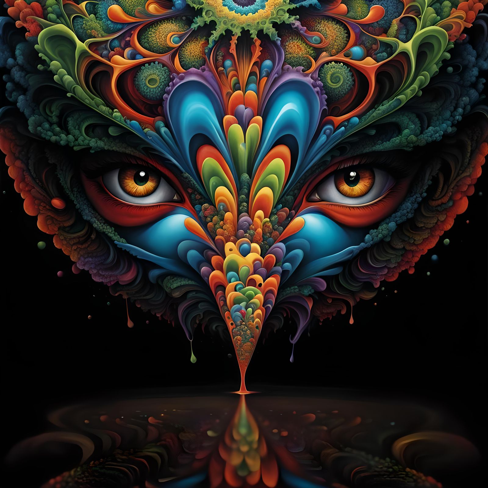 Detailed Surreal Brain Fractal Ink Splash Art