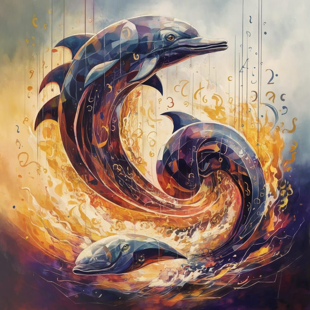 Abstract Geometric Waves in European Ink Painting