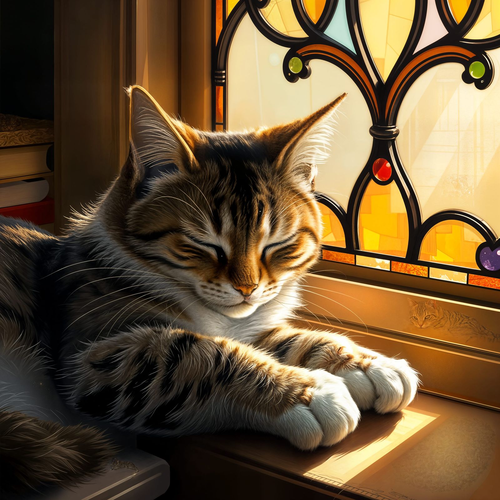 Cat in Warm Thomas Kinkade-Inspired Lighting