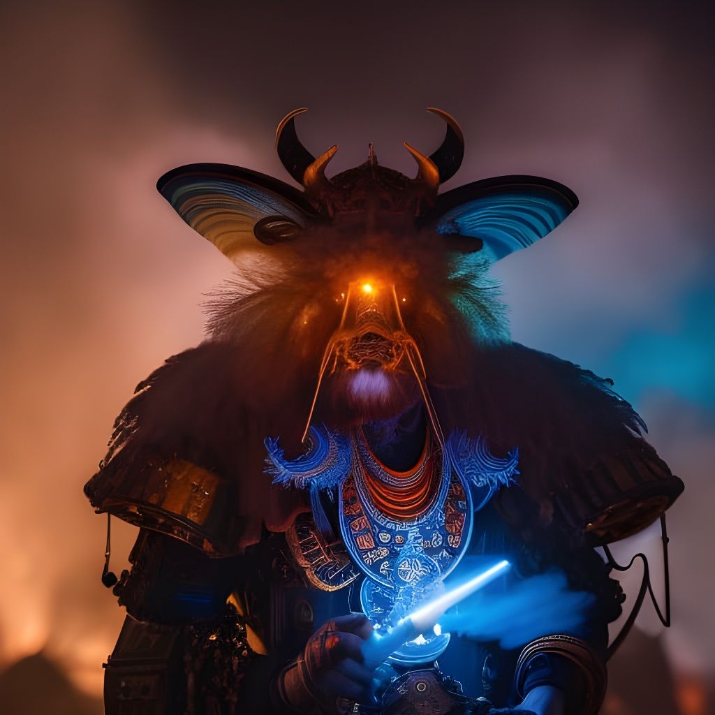 Geodesic Demon Portrait in Graveyard with Blue Smoke