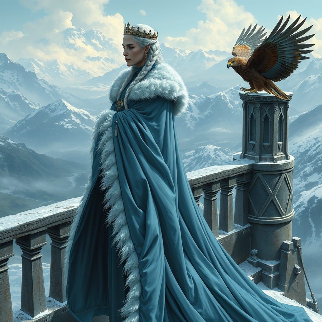 Noble Lady of the Vale with Falcon, Dark Fantasy Art