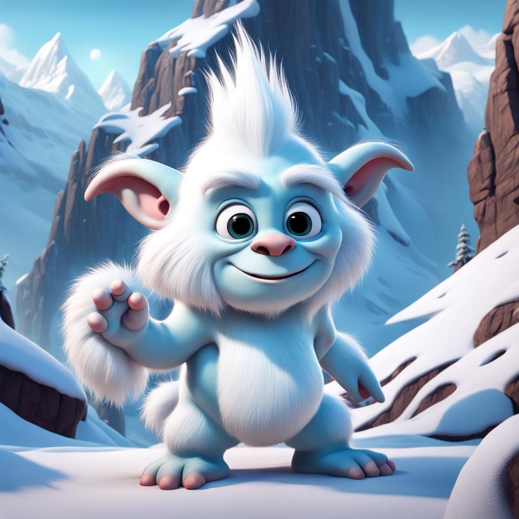 Adorable White Yeti in Cartoon Style 3D Art
