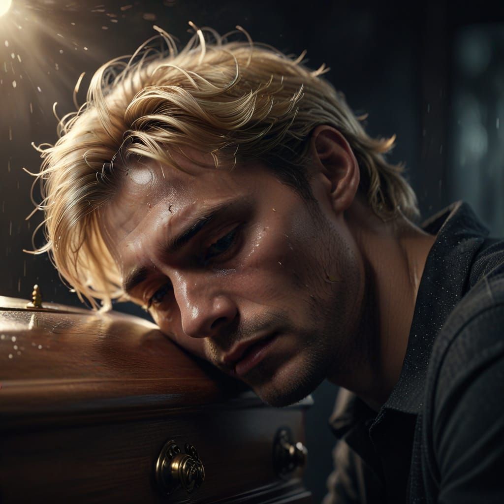 Hyperrealistic Portrait of Grieving Man