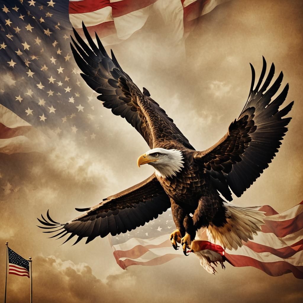 American Eagle Soaring Before American Flag: Cinematic