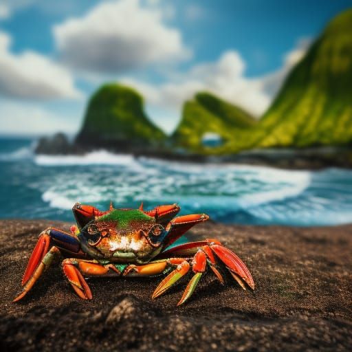 Fantasy Beach Scene with Green Crabs in Digital Art