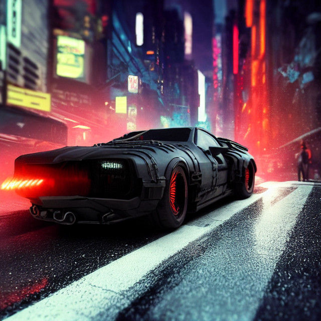 Surreal Cyberpunk Mustang GT Speeds Down Rain-Slicked Street