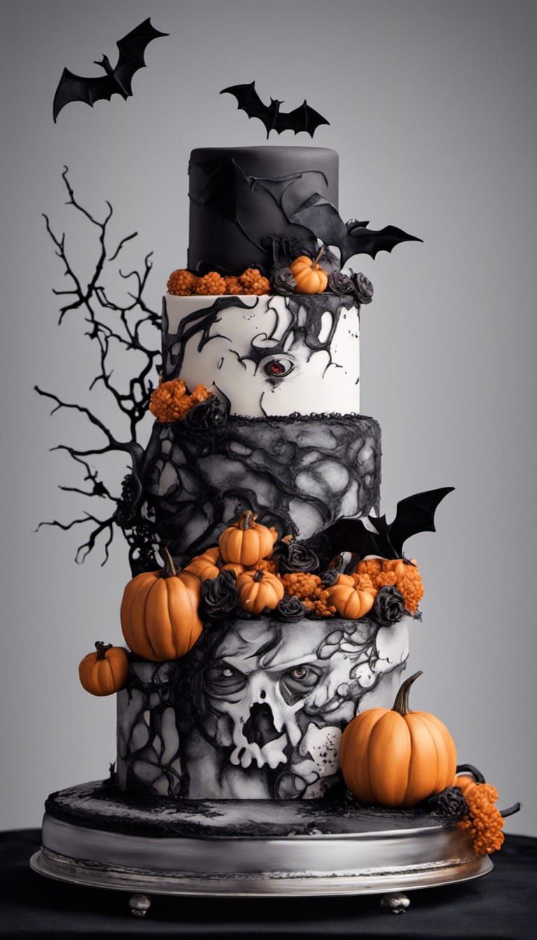 Halloween Wedding Cake in Anime Manga Style