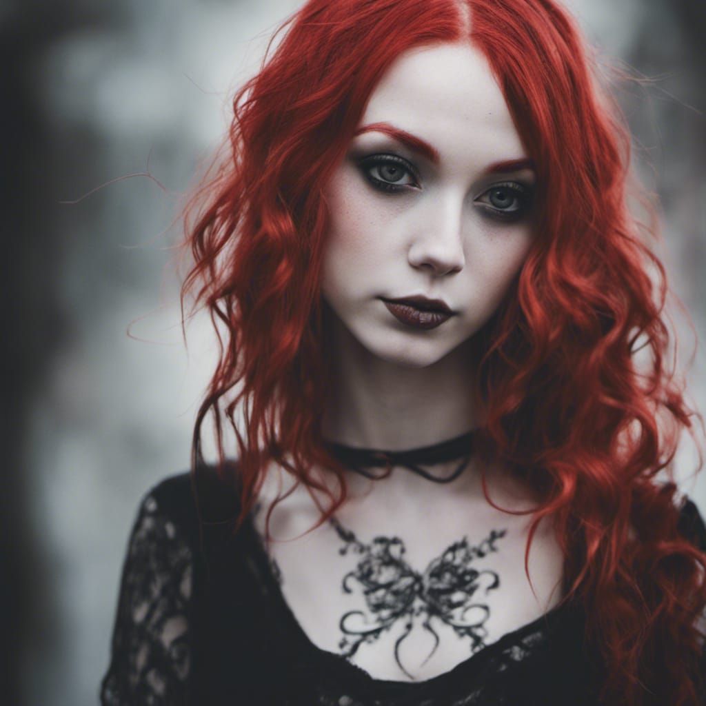 Enchanting Goth Girl Portrait with Red and Black Hair