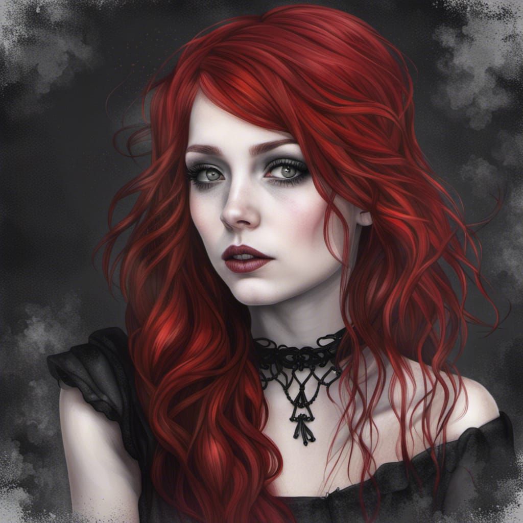 Enchanting Goth Girl Portrait with Red and Black Hair
