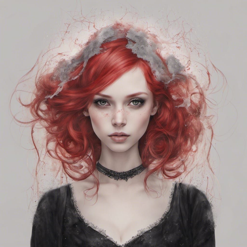 Enchanting Goth Girl Portrait with Red and Black Hair