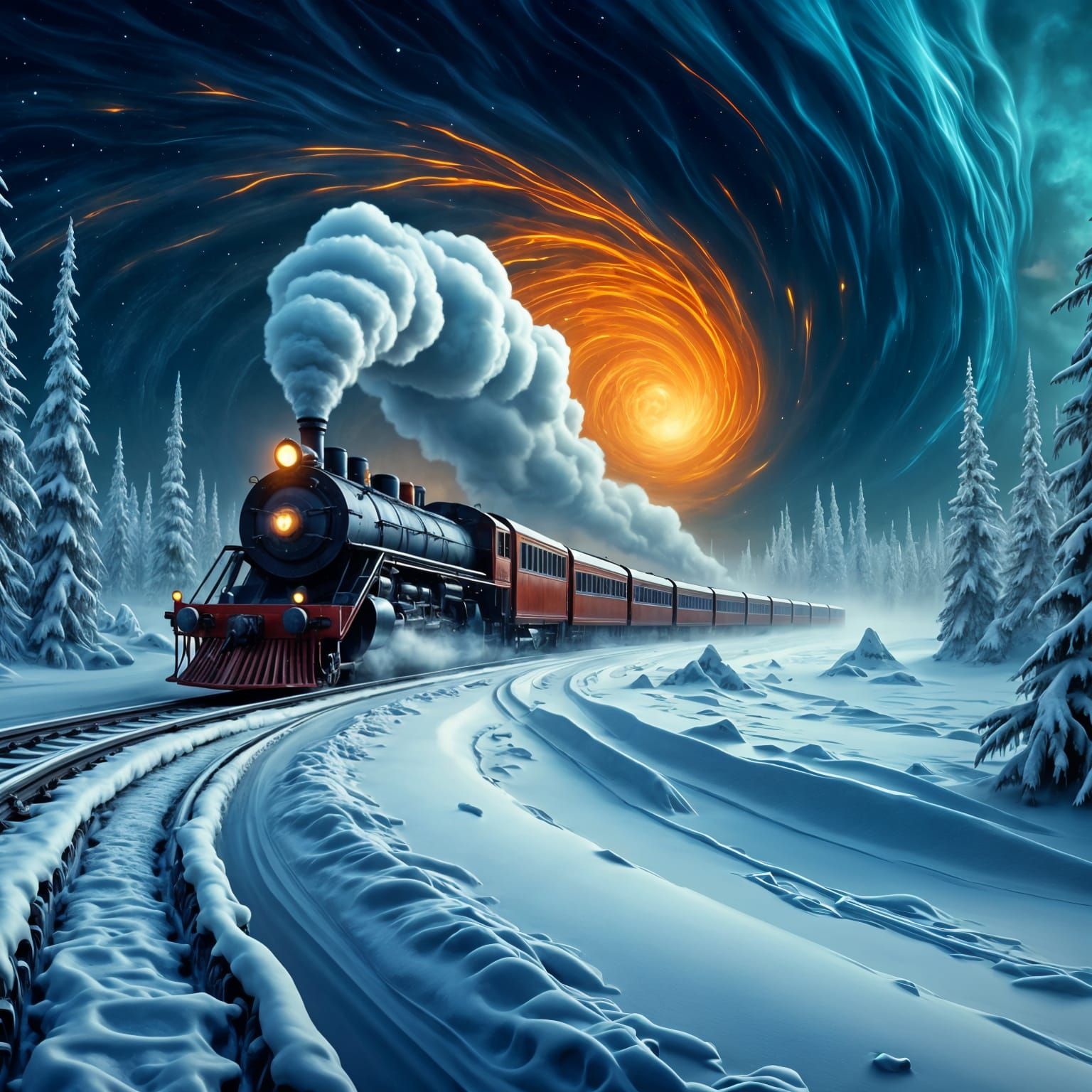 Steam Locomotive Chugs Through Frosty Winter Wonderland in A...