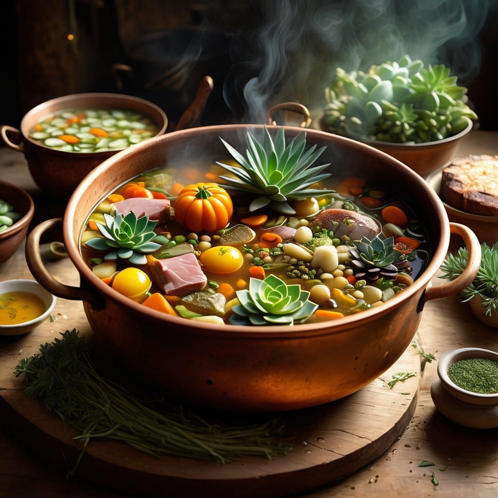 Whimsical Winter Stew Scene in Vibrant Digital Art