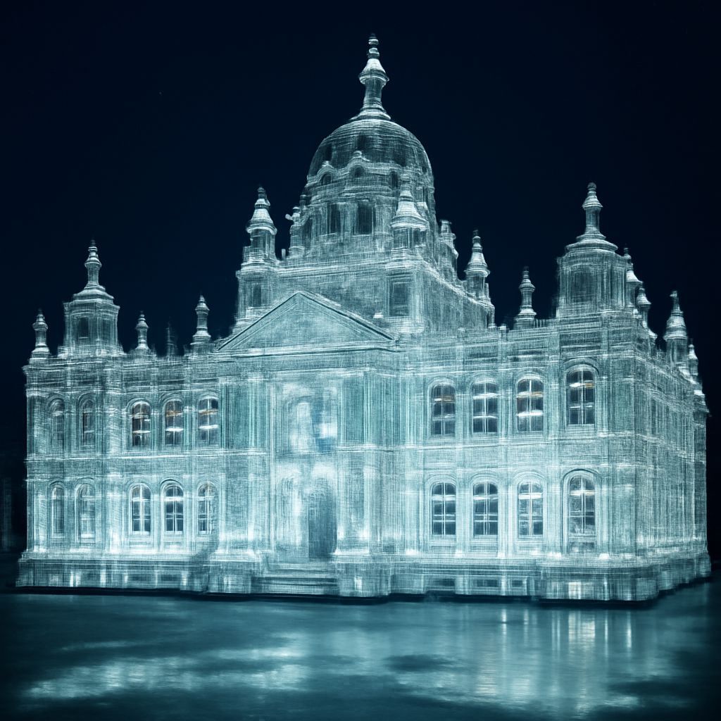 Gin Bottle Palace at Night: A Crystal Vision