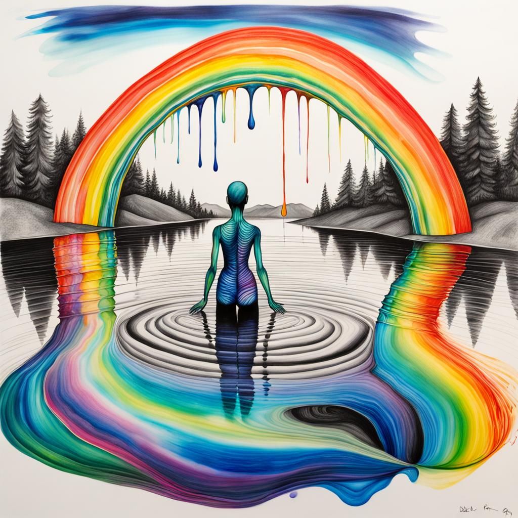 Lake of Non-Newtonian Fluids as Child's Crayon Drawing